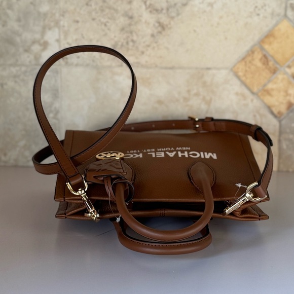 Michael Kors Mirella Small Shopper Tote Shoulder Bag Brown Luggage - Picture 9 of 15